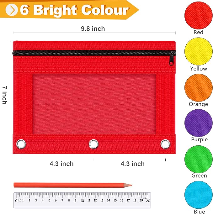 Officygnet Pencil Pouch for 3 Ring Binder, 36 Packs Bulk Zipper Pencil Case in 6 Colors, Pencil Pouches with Clear Window for Storing School Office Supplies, Cloth Pencil Bag for 3 Hole Binder