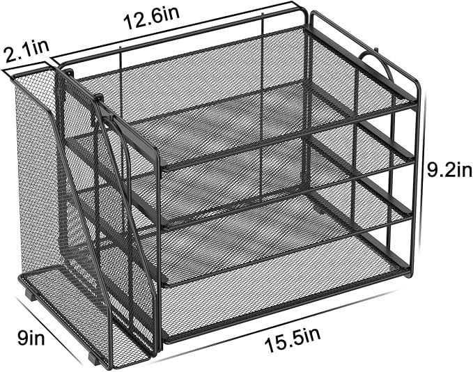 Spacrea 4-Tier Paper Organizer for Desk with File Organizer | Desk Organizers and Accessories Desk Accessories & Workspace Organizers for Office Supplies (Black)