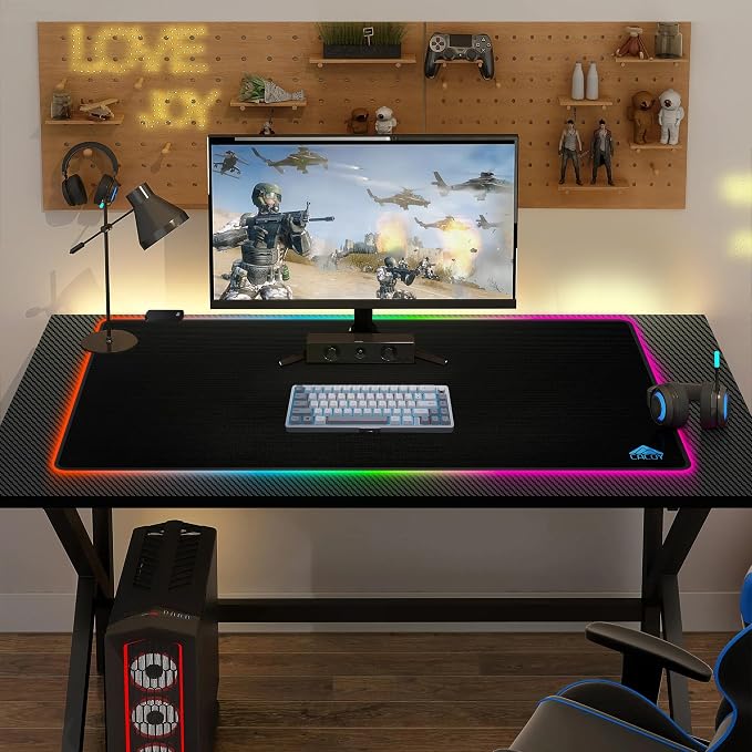 Cacoy 40"x20" RGB Gaming Mouse Pad, XXL Large LED Computer Mouse Mat, Black | Extended RGB Desk Mat with Textured Surface,9 Lighting Modes,Stitched Edges,Non-Slip Rubber Base Mousepad Optimized for Gamer