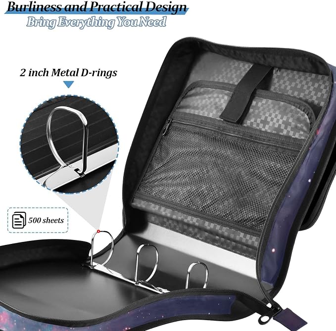 Unicorn Galaxy Sky 3 Ring Binder Bag 1.5 inch Binder Organizer with Zipper Shoulder Strap 500 Sheet Documents Storage for School Office