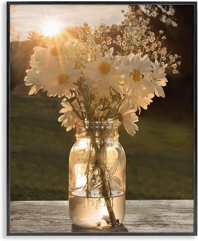 'Warm Meadow Daisies in Jar'| Framed Giclee Art | Stupell Industries | Black, 16 x 20 Inches, Easy to Hang and Sturdy, Made in USA, by Lori Deiter