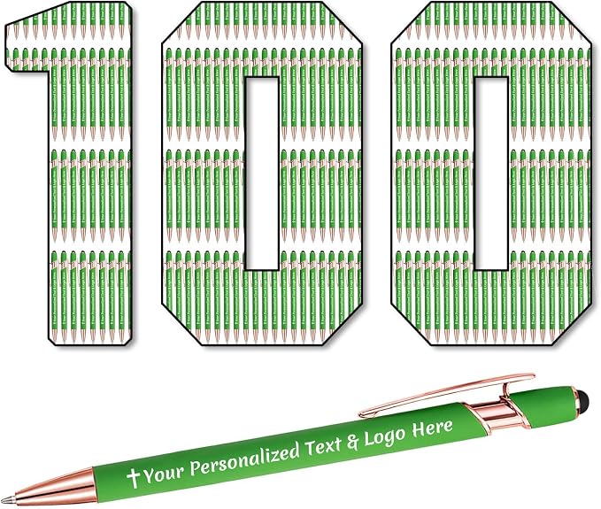 STREADVE 100 Personalized Custom Pens Engraved Writing Pen with Name Logo, Customized Promotional Items Stylus Pen Gifts for Men Women Realtor Nurse Wedding Business, Green