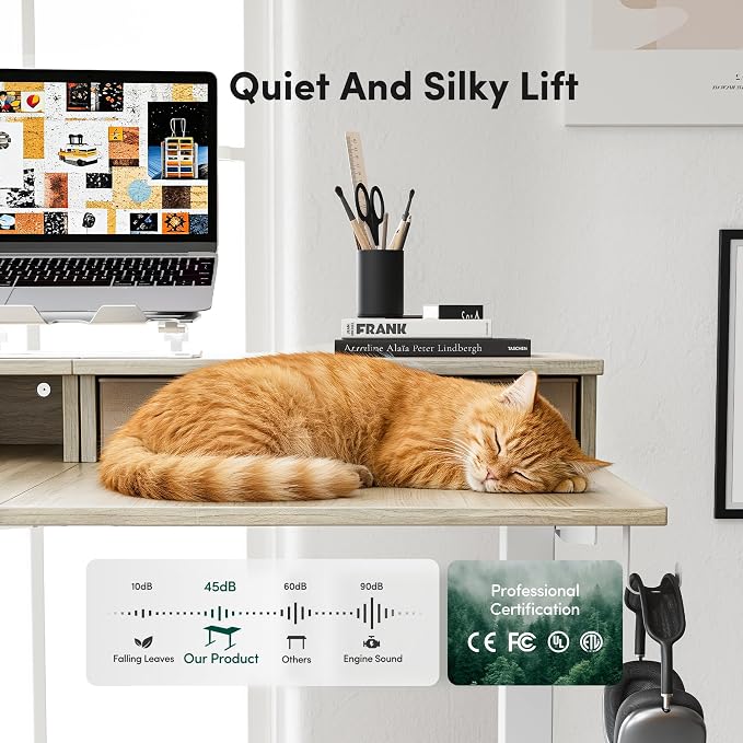 CubiCubi 63x48 Inches L Shaped Standing Desk with 3 Drawers and Monitor Shelf, Height Adjustable Corner Computer Desk with Hooks, Sit Stand Up Ergonomic Home Office Workstation Table, Light Walnut