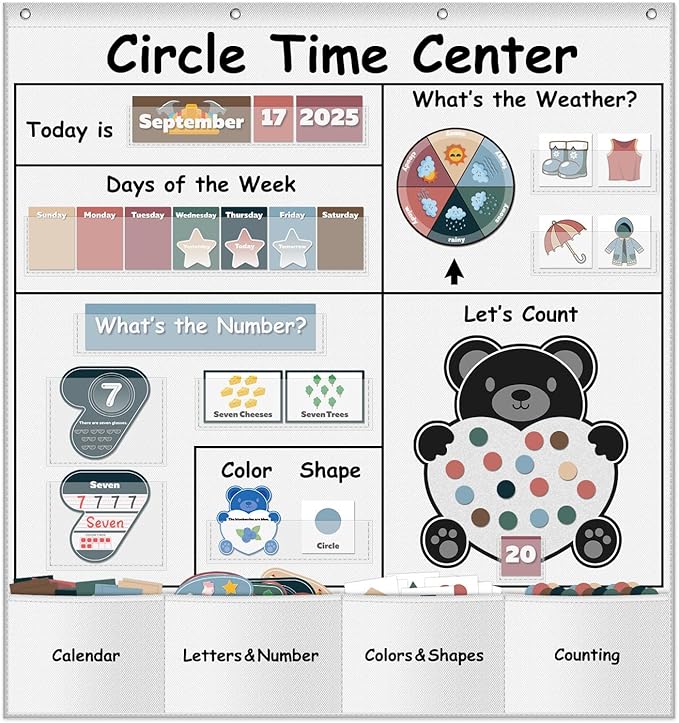 Boczif Circle Time Learning Center Pocket Chart for Classroom(white)