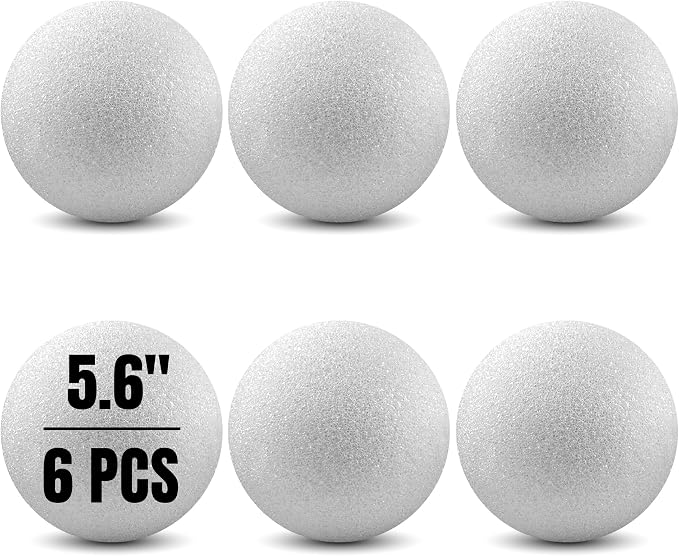 Hygloss Round Foam Balls for Crafts - 5.6-Inch White Craft Foam (XPS) for Arts Small Foam Balls for School Projects and DIY Crafts - Round Balls - 6 Pack of Foam Craft Spheres