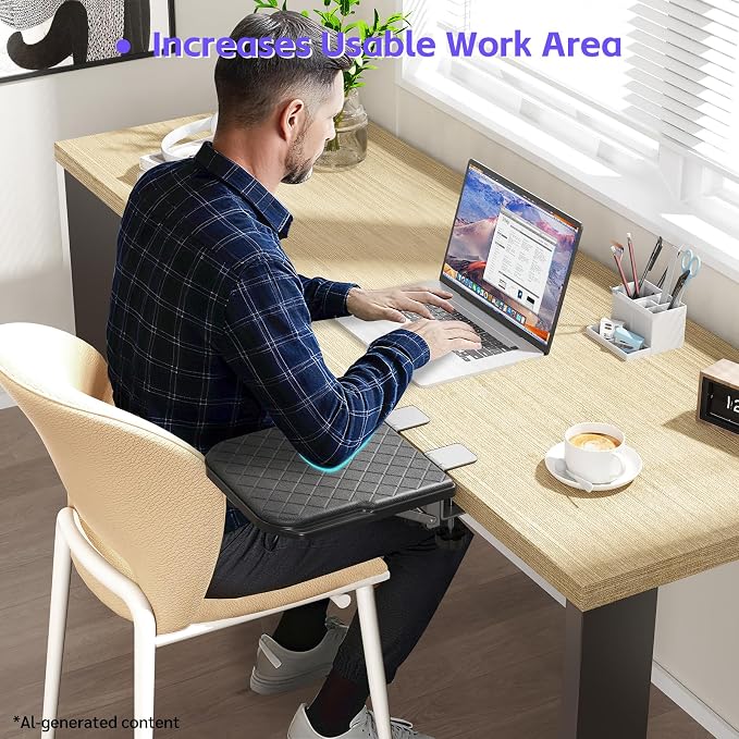 CABTE Ergonomics Desk Extender Tray, Table Mount Arm Wrist Rest Shelf, 90° Foldable Elbow Arm Support,Foldable, Computer Desk Extender Tray for Home and Office (Large Foldable)