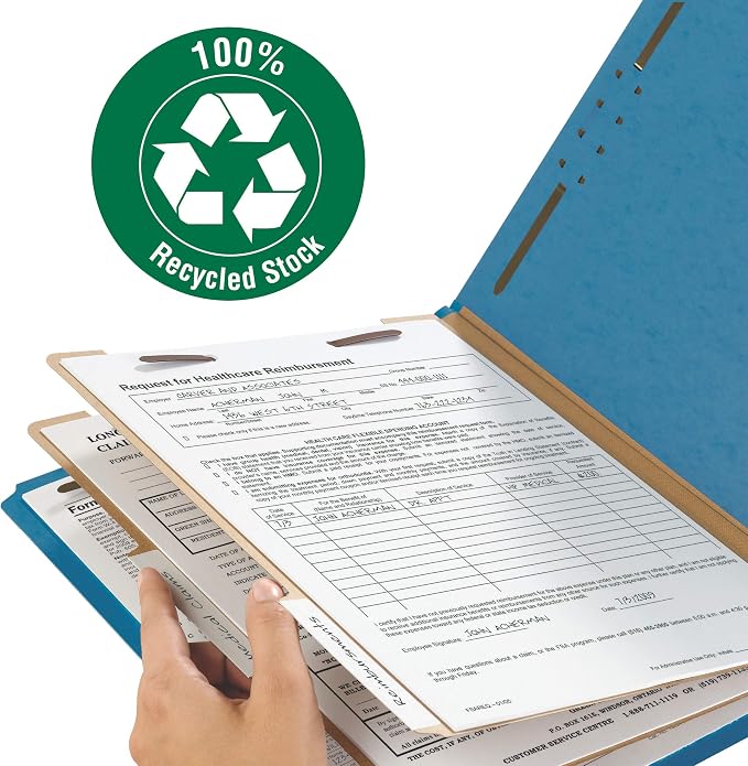 Smead Value Filing 100% Recycled Pressboard Classification File Folder, 2 Dividers, 2" Expansion, Letter Size, Dark Blue, 10 per Box