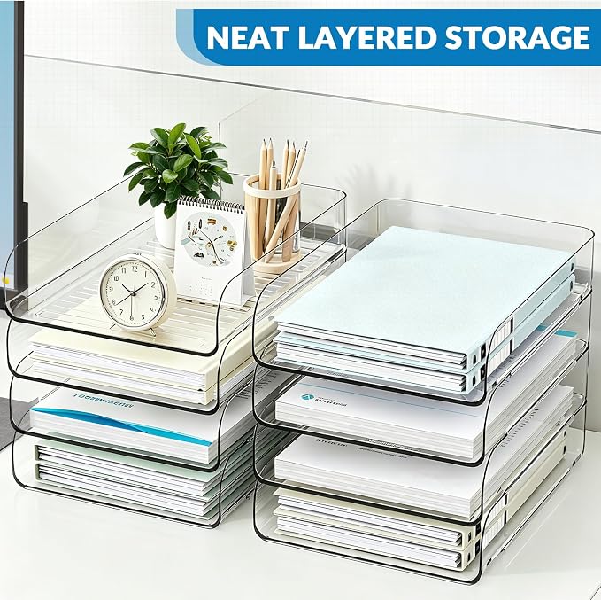 Vertical 4-Tier Acrylic Desk Paper Organizer for A4/Letter Paper | File Organizer for Folders, Books and Office Supplies, Ideal Office Organizer for Home & Office & School Workspace