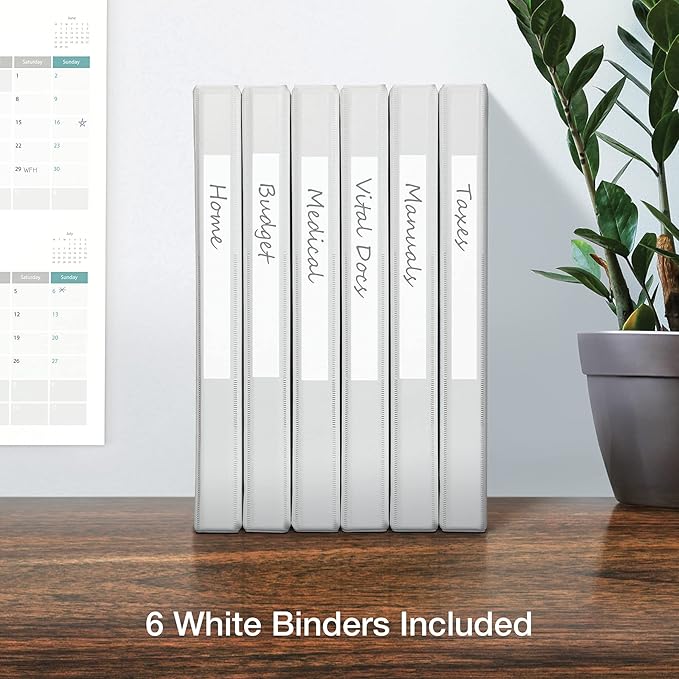 Oxford 3 Ring Binders, 0.5 inch ONE-Touch Easy Open D Rings, Durable Binders for School and Office, View Binder Covers, Xtralife Hinge, Non-Stick, PVC-Free, White, Holds 125 Sheets, 6 PK (79902)