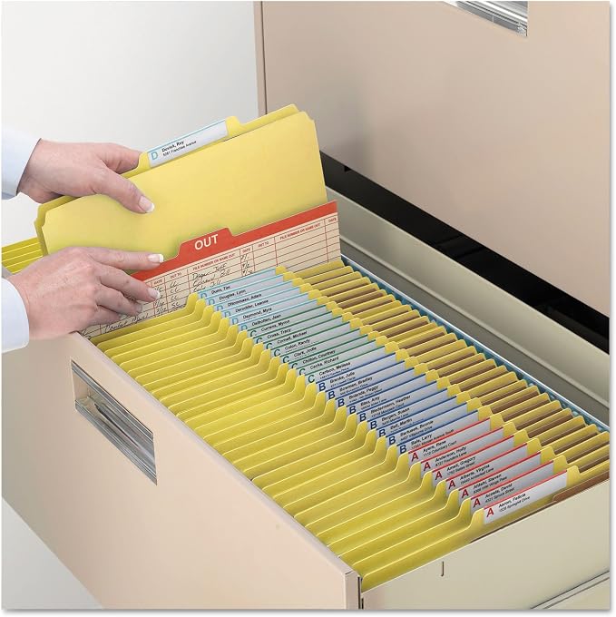 Smead Pressboard Classification File Folder with SafeSHIELD® Fasteners, 3 Dividers, 3" Expansion, Letter Size, Yellow, 10 per Box (14098) (Pack of 1)