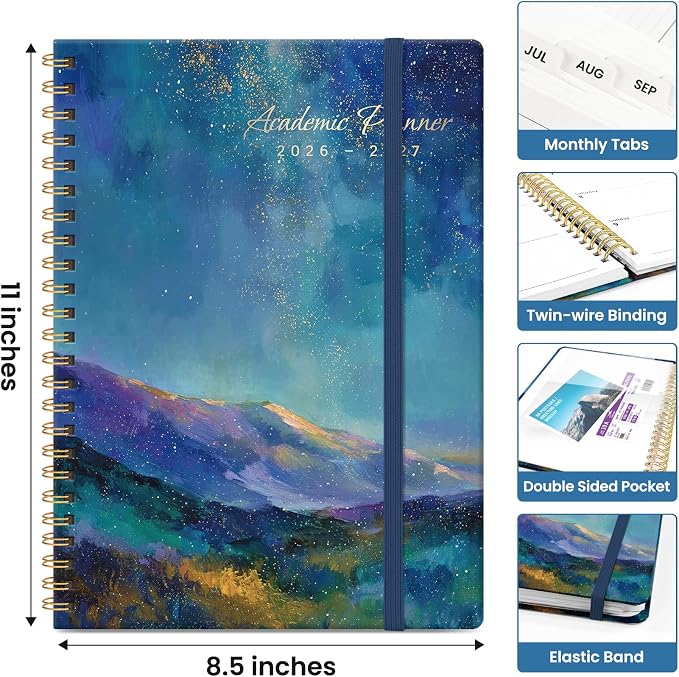 Academic Planner 2026-2027, Jul 2026-Jun 2027 Monthly & Weekly Planner
