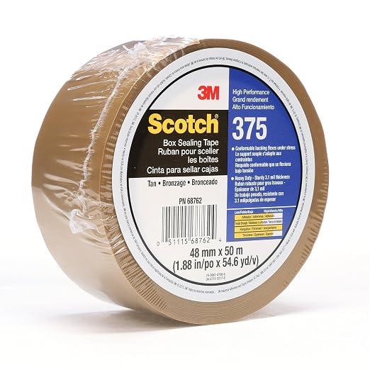 3M Scotch Box Sealing Tape 375 Tan, 48 mm x 50 m