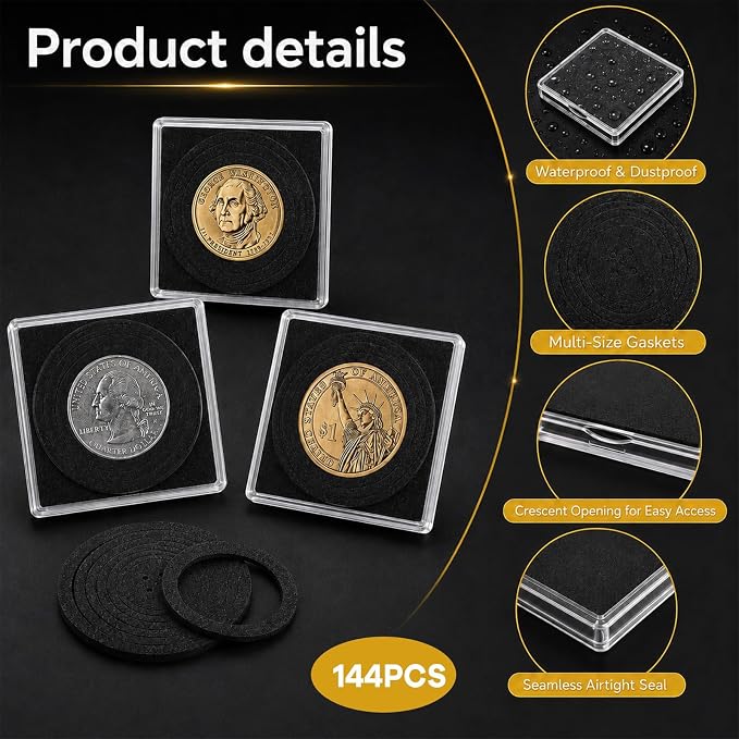 144 Pcs Plastic Coin Holders with 5 Sizes Adjustable Silver Dollar Coin Holder Capsule Protectors Snap Holders Silver Dollar Protection Cases for Collection Supplies Storage Display （20-40mm）