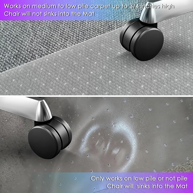 Vicwe Office Chair Mat for Carpet, 2 Pack, 46''x 60' Heavy Duty Chair Mat for Carpeted Floors, Easy Rolling Hard Mat for Office Chair on Carpets, Anti-Slip Carpet Protector Mat Clear,Ship Flat