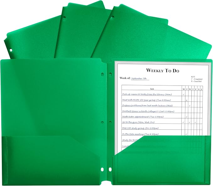 C-Line Two-Pocket Heavyweight Poly Portfolio Folder with Three-Hole Punch, Box of 25, Green (33933-25)
