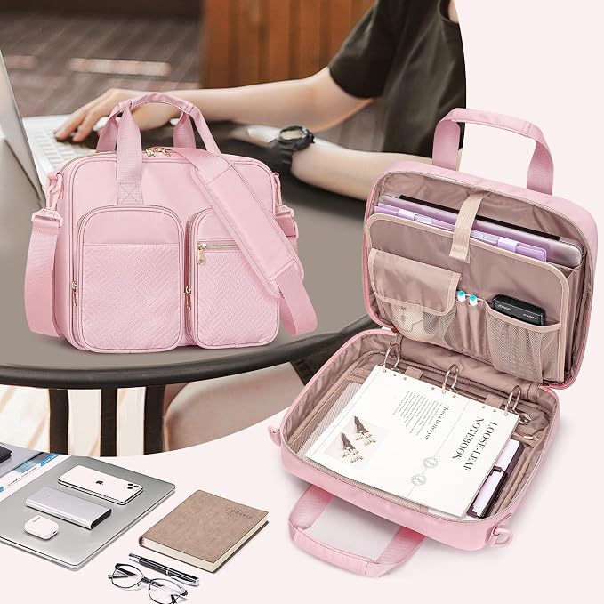 3 Ring Zipper Binder, 2 Inch Ring Binder Organizer Bag with Strap | Binder Bag Fits 13" Laptop & 500 Sheets, Detachable Shoulder Strap, Large Capacity Zip Up Portfolio Folder Bag for Office