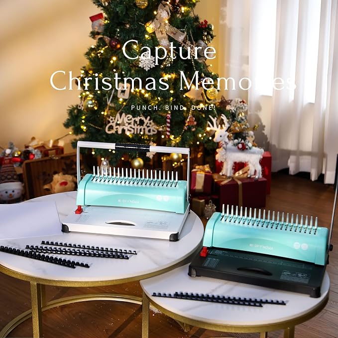 OFFNOVA Binding Machine, 21-Hole 450 Sheets Paper Comb Binding Machine for Letter Size / A4 / A5 Paper, Easy to Punch Handle, Adjustable Margin, Book Binder with 100 PCS 3/8'' Comb Binding Spines