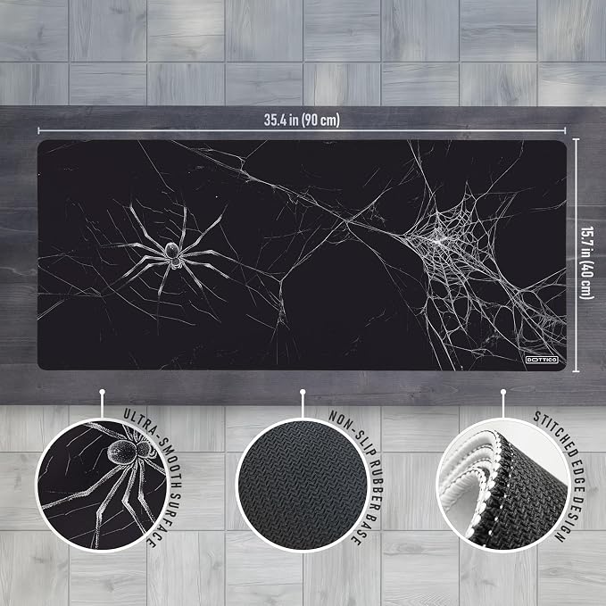 XXL Spider Web Gaming Mouse Pad for Desk - Large Desk Mat for Keyboard and Mouse - PC Mouse Pad with Non-Slip Water-Resistant Rubber Base, Stitched Edges - 35.4x15.7 in (90x40 cm, XX-Large)