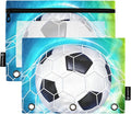 Soccer Ball Football on Field Pencil Pouch for 3 Ring Binder, 2 Pack Waterproof Pencil Bags Clear Window Pencil Case Zipper School Office Supplies