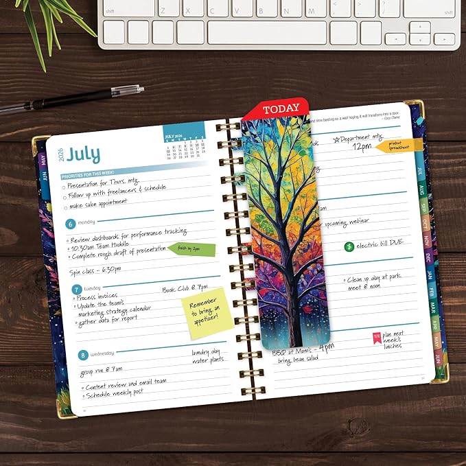 HARDCOVER Academic Year 2026-2027 Planner: 14 Months (May 2026 Through June 2027) 5.5"x 8" Daily Weekly Monthly Planner Yearly Agenda. Bookmark, Pocket Folder and Sticky Note Set (Black Tree Seasons)