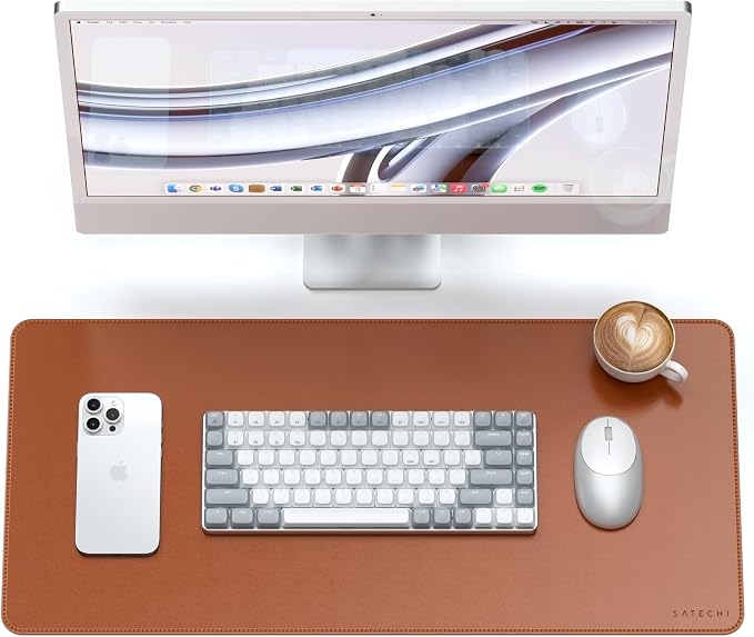 Satechi Vegan-Leather Desk Mat, Scratch and Water Resistant, Brown | Large Mouse Pad, Ergonomic, Easy to Clean, 26.8 x 12.4 x 0.1 inches, for Office and Home
