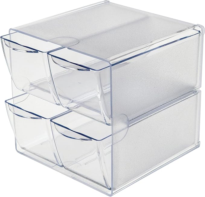 Deflecto Stackable Cube Organizer, Desk and Craft Organizer, 4 Drawers, Clear, Removable Drawers and Dividers, 6"W x 6"H x 7 1/8"D (350301CR)