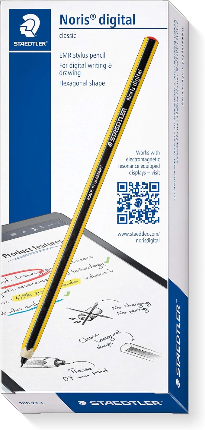 STAEDTLER Noris Digital Stylus Pen for Touchscreens: No Charging or Batteries, Real Pencil Feel & Grip, Works with Samsung Galaxy Tab, Kindle Scribe, reMarkable & More, With Replacement Nibs & Tool | 4096 pressure levels, 5 replacement tips, no load – ...