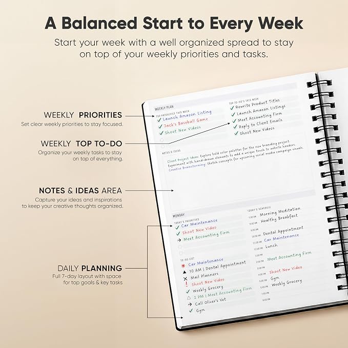 2026 Planner. 8.5" x 11" Spiral-Bound Weekly, Monthly and Daily Planner - Organize All 52 Weeks - Increase Productivity and Get Organized - Productivity Store (Black)