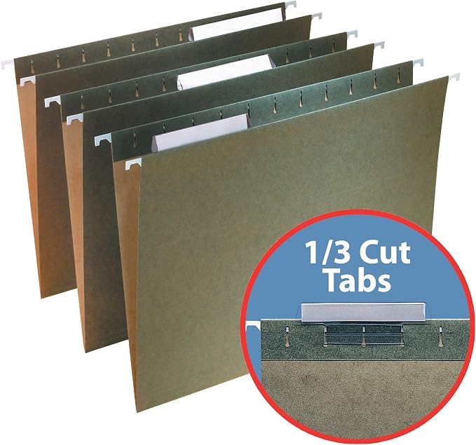 Smead Hanging File Folder with Tab, 1/3-Cut Adjustable Tab, Legal Size, Standard Green, 25 per Box (64135) (Pack of 2)