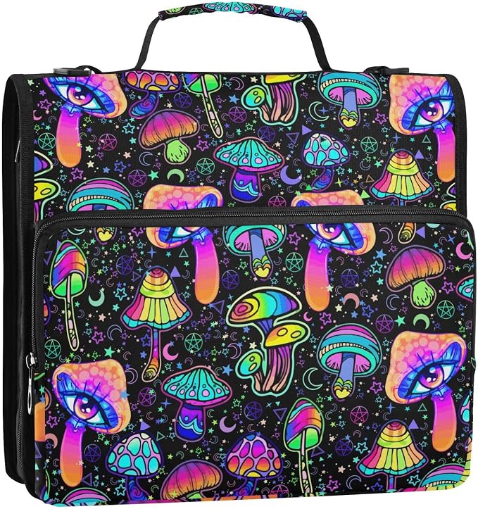 Mushrooms Binder Bag 3 Ring Zipper with Handle Shoulder Strap | for School Work Office Organizer Storage Case