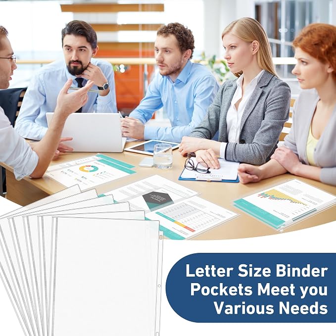36 Pack Letter Size Binder Pockets for 3-Ring Binder Zipper Pouch Waterproof PVC Document Organizer 3-Hole Loose Leaf Folders File Sleeves Storage Bags Side Loading for Business Office Supplies