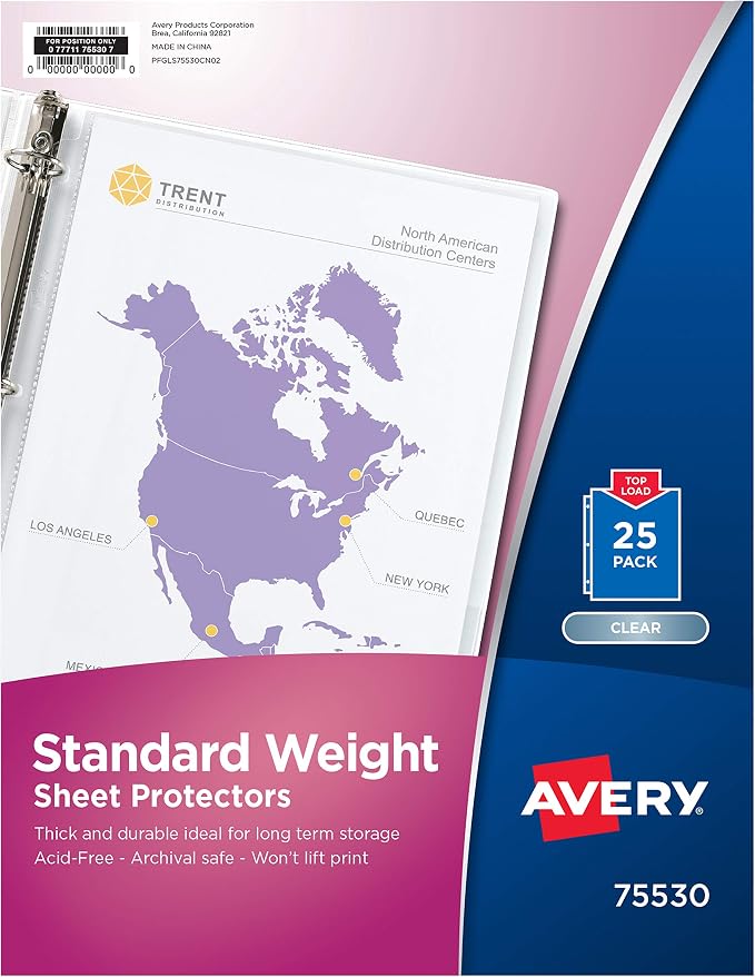 Avery® Clear Standard Weight Sheet Protectors, Top Load, 25 Document Protectors (75530)