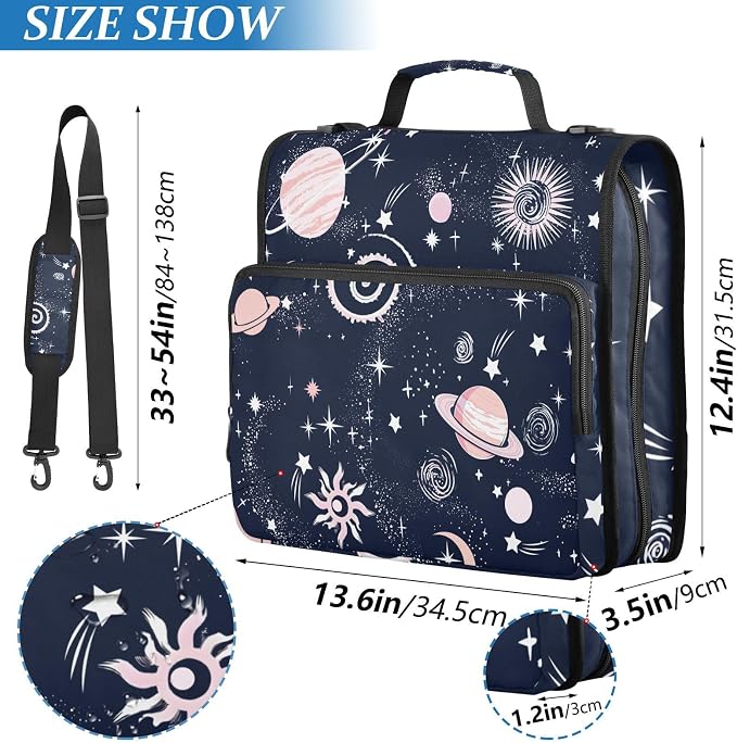 3 Ring Zipper Binder with Shoulder Strap Plant 2 Inch Zippered Binder Bag 500 Sheet Capacity Multi Pockets for School Supplies