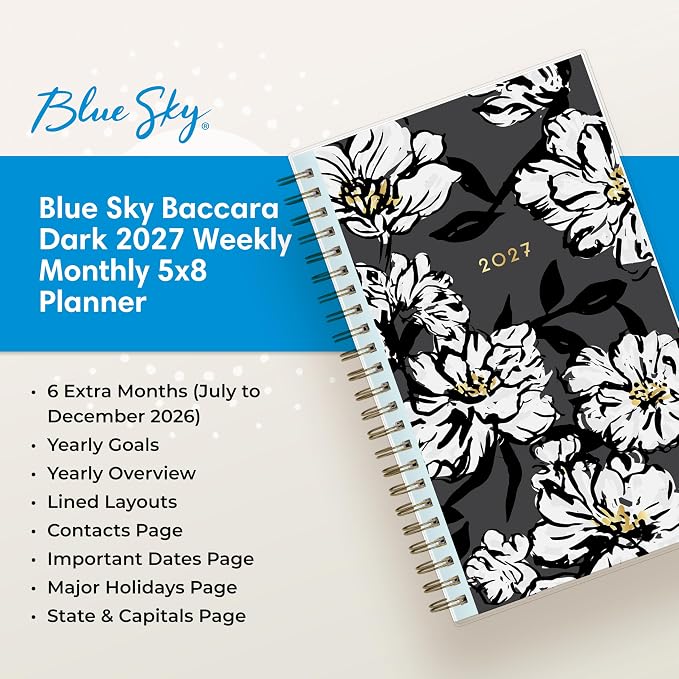 Blue Sky 2027 Weekly & Monthly Planner Calendar, 5"x8", Baccara Dark