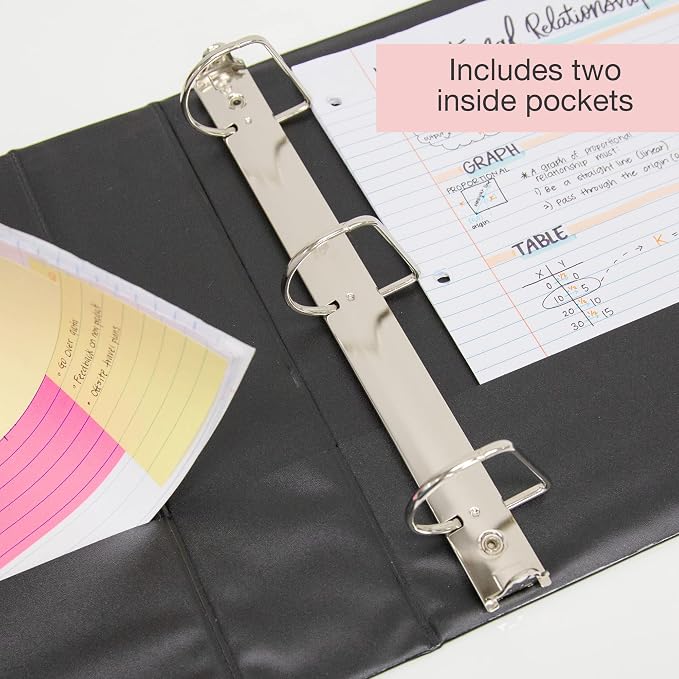 BAZIC Products 2" Black 3-Ring View Binder, Slant-D Ring, 12-Case | 2 inside pockets, 2 in Black view 3-ring binder, slant-D rings, holds up to 480 sheets, Durable poly cover, 2 Pockets