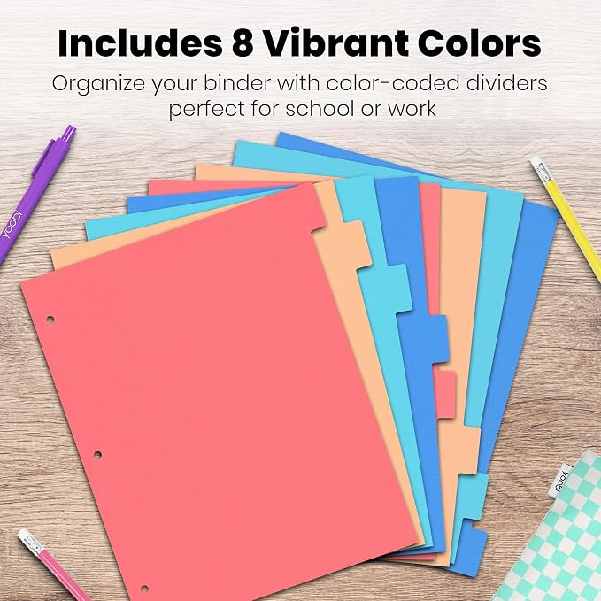 Yoobi 2 Inch 3-Ring Binder & 8-Tab Divider Set, 4-Pack, 2 Pockets, D Rings | 3-Ring Binder + 8-Tab Divider Set, 2 Interior Pockets, Blank Sticky Labels Included, 4-Pack of Each