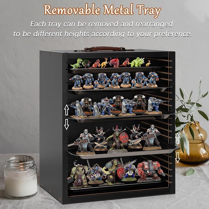 Miniature Carrying Case, Wooden Display Case for Figures, Matte Black | Miniature Storage, Miniature Display Case, Miniature Transport Case, Display Shelf for Collectibles & Mini Figures