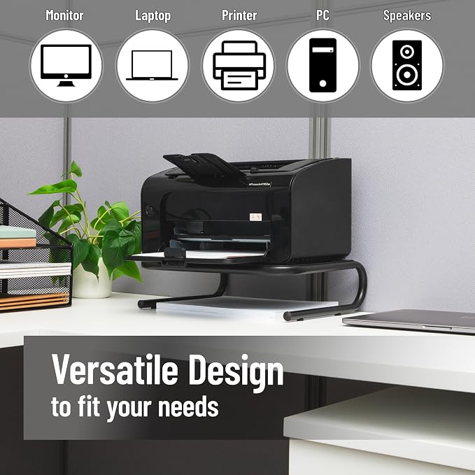 Mind Reader Monitor Stand, Ventilated Laptop Riser, Desktop Organizer, Metal, Set of 2, Black
