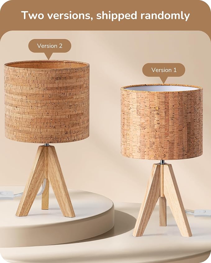 EDISHINE Small Table Lamp, Wood Tripod Nightstand Lamp, Bark Linen Shade | 14.2 Inch, Farmhouse Bedside Lamp for Nursery, Bedroom, Kids Room, Office, Reading Desk, E26 Socket, ON/Off Switch
