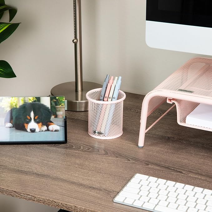 Mind Reader Pen and Accessories Holder, Desktop Organizer, Office, Metal Mesh, 3.5"L x 3.5"W x 3.75"H, Set of 3, Pink