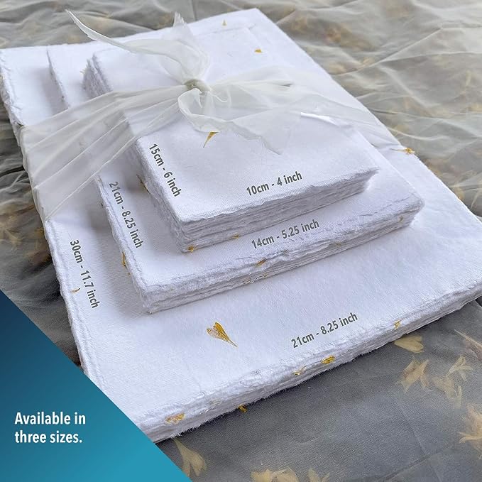 Wanderings Handmade Deckled Edge Paper with Real Flower Petal - 4" x 6" - Thick 150 GSM - 50 Pack - Place Cards, Name Cards for Table Setting, Gift Tags, Invitations, Save the Date, Greeting Cards