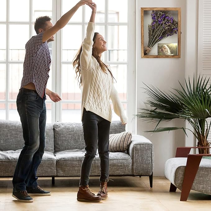 TJ.MOREE Large Shadow Box 13x16 Display Case Wood Picture Frame Carbonized | Fits 12x15.6 Inserts with Linen Back Rustic Keepsake Box with Glass for Memorabilia Bridal Shower Wedding Flowers Gifts