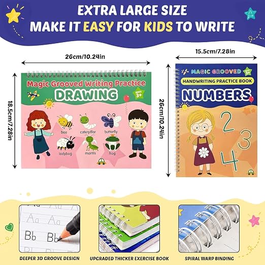Premium 7 Magic Grooved Writing Practice Kids Books Reusable Hand Writing Practice Book Education Learn Home School Childrens Books Ages 3-8 Preschool