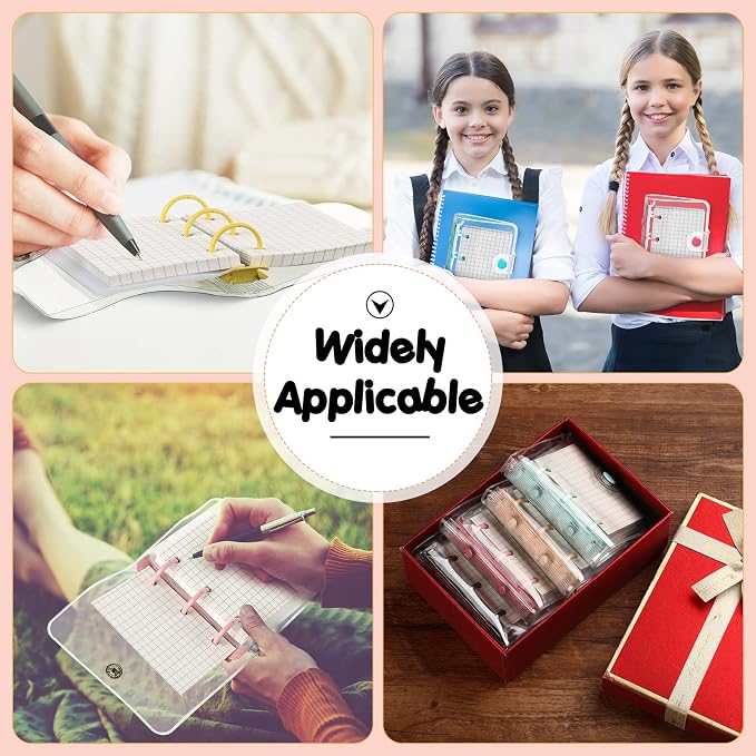 Yahenda 10 Sets Mini Transparent 3 Ring Binder Covers with Inner Papers Storage Bags Label Sticker Clear Soft PVC Loose Leaf Notebook Cover Protector Pockets (Clear)