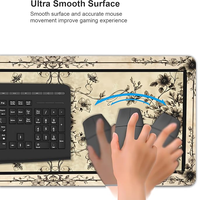 Floral Aesthetic Rose Gaming Mouse Pad, Earth Black Rug Desk Mat with Anti-Slip Base & Stitched Edges, Computer Keyboard & Laptop Pad, 35.4" x 15.7" in in Workstation Accessories