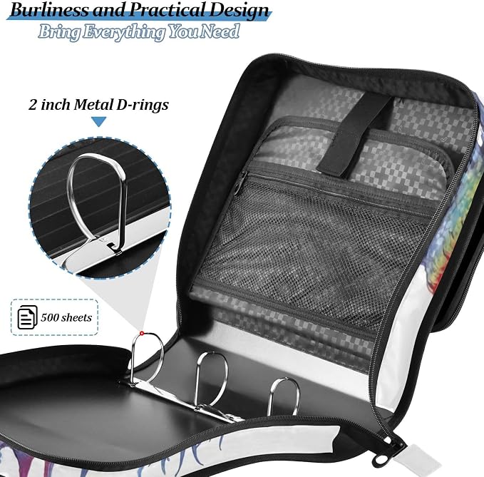 Watercolor Dragon 3 Ring Binder Bag 1.5 inch Binder Organizer with Zipper Shoulder Strap 500 Sheet Documents Storage School Office