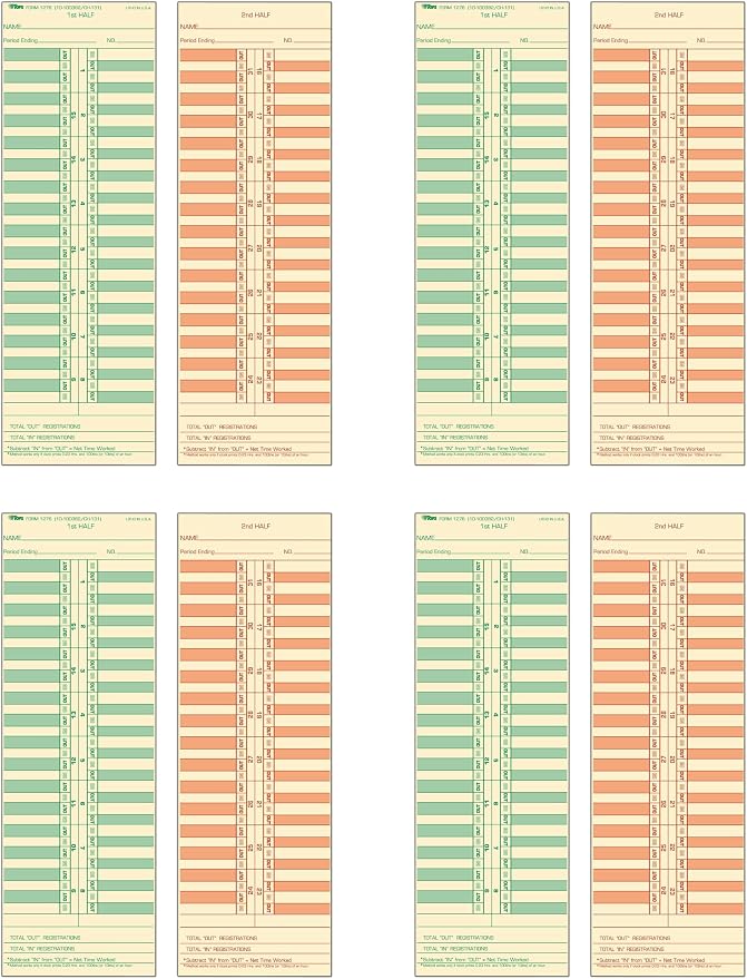 TOPS Time Cards, Semi-Monthly, 2-Sided, 3-1/2" x 10-1/2", Manila, Green/Red Print, 500-Count (1276) (Pack of 4)