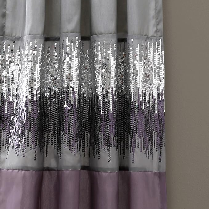 Lush Decor Night Sky Window Curtain Panel, Single, 42" W x 84" L, Purple & Gray - Sequin Curtains - Sparkle & Color Block Design - Modern Glam Decor - Long Curtains For Bedroom & Living Room
