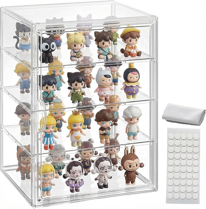 Clear Acrylic Display Case for Figures, 4 Layer Adjustable Acrylic Boxes for Display, Stackable Display Boxes for Collectibles, Action Figure Display Case for Shoe, Bread, Cosmetic, Handbag, 1 Pack