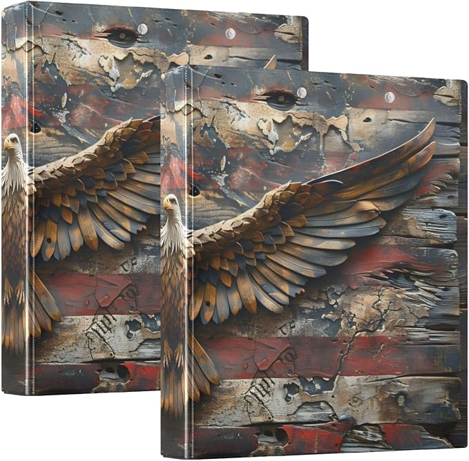 3 Ring Binder Eagle American Flag Vintage 1.5 inch Binders Three Ring Binders with Clipboard Fit 8.5'' x 11'' Paper 3 Interior PVC Clear Pockets for Office Supplies